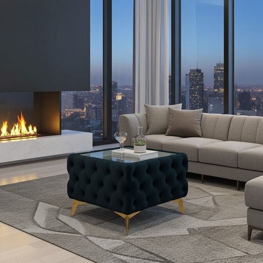 Velvet coffee table with glass
