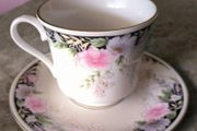 Set of Vintage Floral Porcelain Tea Cups and Saucers