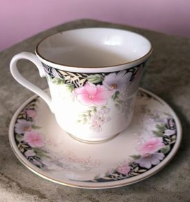 Set of Vintage Floral Porcelain Tea Cups and Saucers