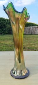 Fenton  Iridescent Green Glass  Vase