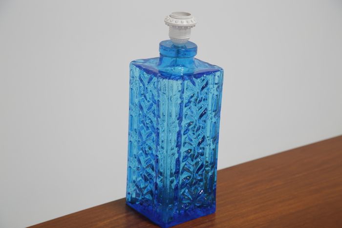 Vintage Swedish Blue Glass Table Lamp, 1960s.
