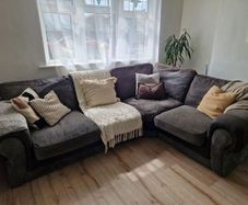 Marl grey L shaped couch and armchair set
