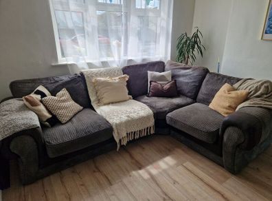 Marl grey L shaped couch and armchair set