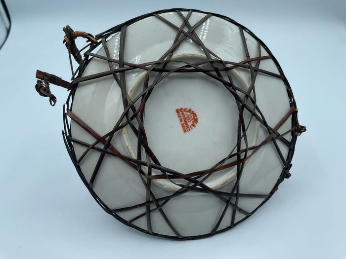Vintage Japanese "Samurai" Brand Woven Rattan Basket Dish