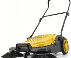 Walk-Behind Hand Push Floor Sweeper, Manual Floor Sweeper Non-Electric with 650mm Sweeping Width, 18.9L Waste Container & Adjustable Folding Handle for Yards Walkways Patios Garages - Yellow