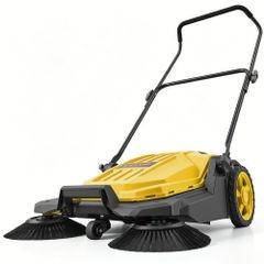 Walk-Behind Hand Push Floor Sweeper, Manual Floor Sweeper Non-Electric with 650mm Sweeping Width, 18.9L Waste Container & Adjustable Folding Handle for Yards Walkways Patios Garages - Yellow