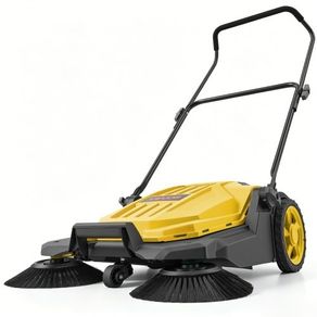 Walk-Behind Hand Push Floor Sweeper, Manual Floor Sweeper Non-Electric with 650mm Sweeping Width, 18.9L Waste Container & Adjustable Folding Handle for Yards Walkways Patios Garages - Yellow