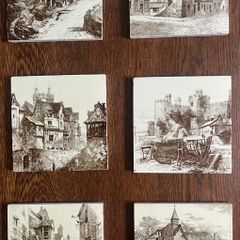 Set of 6 Antique Minton 'The Views' Victorian Tiles c.1885