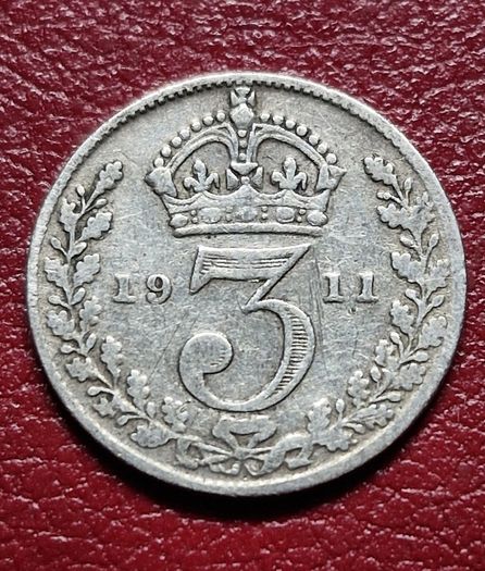 1911 United Kingdom 3 Pence - George V sterling silver coin