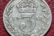 1911 United Kingdom 3 Pence - George V sterling silver coin