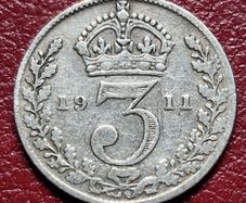 1911 United Kingdom 3 Pence - George V sterling silver coin