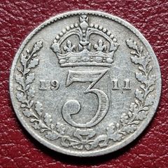 1911 United Kingdom 3 Pence - George V sterling silver coin