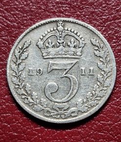 1911 United Kingdom 3 Pence - George V sterling silver coin