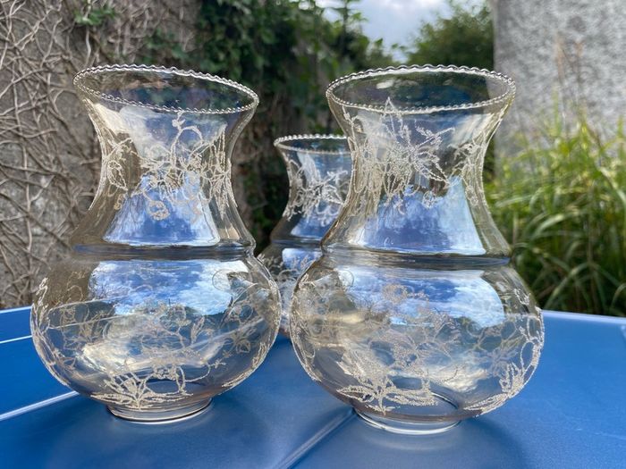 3 vintage glass light shades