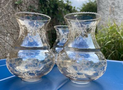 3 vintage glass light shades