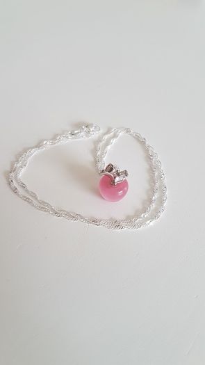 925 Sterling Silver pink opal apple pendant necklace