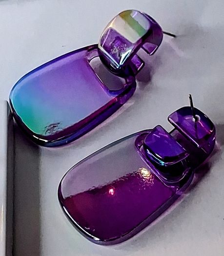 Metallic Purple Retro Buckle Iridescent Earrings