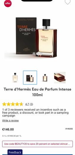 HERMES TERRE Intense 100ml parfum for him