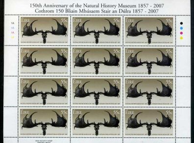 2007 Ireland 150th Anniversary of the National History Museum Commemorative Stamp Sheetlet Plate 1A1A1A1A Mint Never Hinged (MNH)