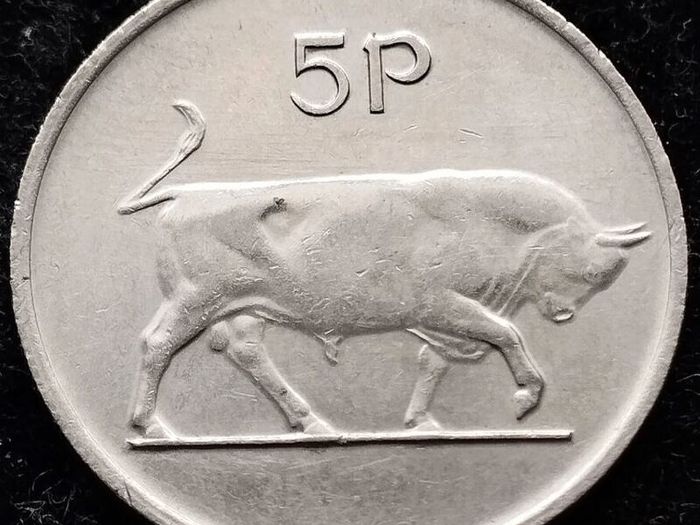[#331] - Ireland 1980 | Irish 5p | Five Pence | Bull | KM.22