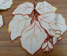 Vintage linen table mats,  leaves, leaf, vintage coasters