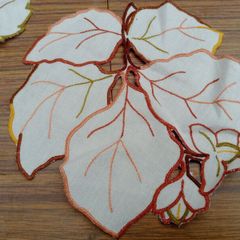 Vintage linen table mats,  leaves, leaf, vintage coasters