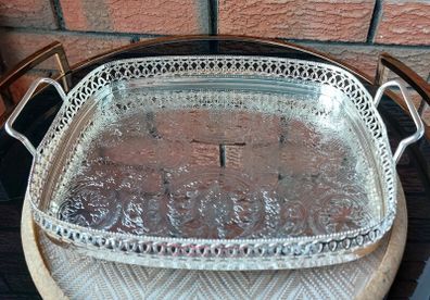 Vintage Durham Crystal Silver Plated Serving Tray