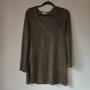 HM Womens Black and Gold Glitter Stretch Mesh long top, size 10