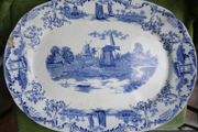 Large Antique Delft Pottery Platter,  Vintage Serving Plate in Blue and White,  Collectable China and Ceramics 16" x 11,5"