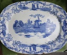 Large Antique Delft Pottery Platter,  Vintage Serving Plate in Blue and White,  Collectable China and Ceramics 16" x 11,5"