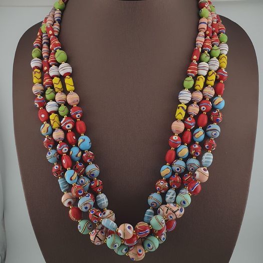 Antique Mix Venetian Style MultiColor Eyes Glass Beads Necklace