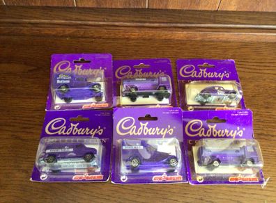 Vintage New In Packets Majorette Cadbury dairy Milk and Buttons Collection of 6 Vehicles