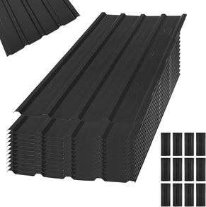 Galvanised Metal Roofing Sheets 12pcs, Metal Corrugated Roofing Plates, 110x45cm Trapezoidal Grooved Roof Sheets Waterproof, 7m Outdoor For Garage Carport Shed Greenhouse (Blue)