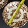 A Pair of Royal Staffordshire Tonquin Brown Transferware Saucers by Clarice Cliff Image 5
