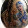 Vintage Christian Painted Wooden Brown Egg with Icon of the Mother of God H-7" Image 9