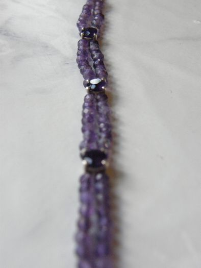 Double Strand Faceted Amethyst Bead Bracelet, 925 Silver Clasp, 7in/18cm