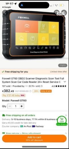 Bluetooth FOXWELL GT60 OBD2 Diagnostic Tool Full System Active Test Car Code Reader 24 Reset Service Professional OBD 2 Automotive Scanner
