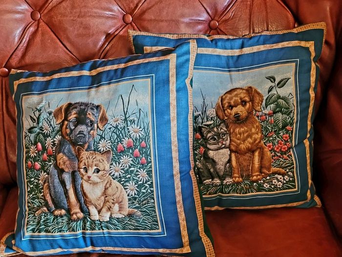 Vintage pair of handmade cushions