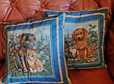 Vintage pair of handmade cushions