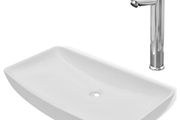 Bathroom Basin with Mixer Tap Ceramic Rectangular White