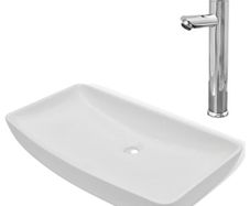Bathroom Basin with Mixer Tap Ceramic Rectangular White