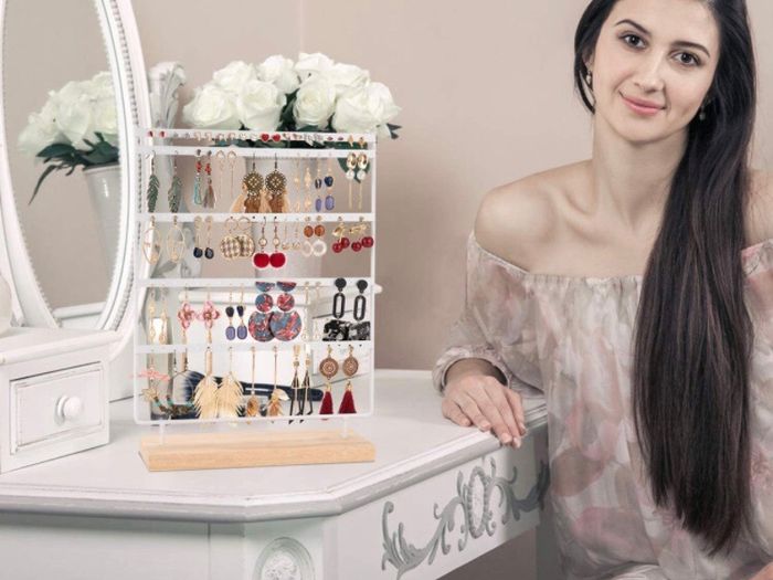 100 Holes Earring Stand Holder 5-Tier Earring Organiser Earring Display Stand Rack Jewellery Stand Holder Organiser Tower with Tray for Earrings Studs (MULTIPLE COLOURS)
