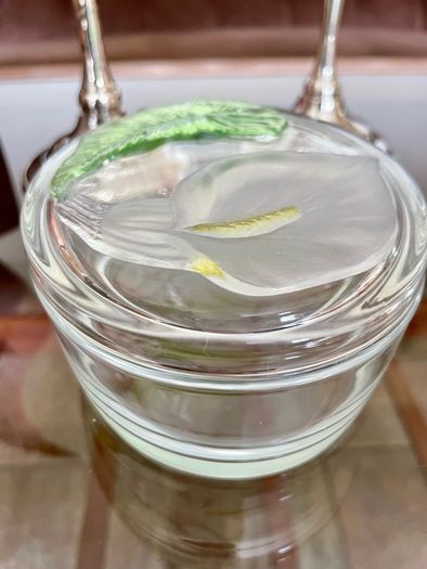 Vintage Calla Lily Oval Glass Lidded Dish Keepsake Box France