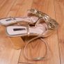 Be Mine Gold Metallic Shimmer Block Heel Sandals Bow Detail 8UK/42EU/26.5cm Image 6