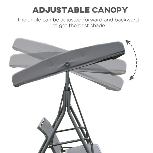 3 Seater Garden Swing Bench with Adjustable Canopy and Steel Frame