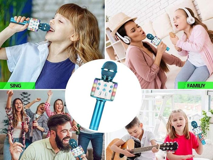 Wireless Karaoke Microphone,Bluetooth Dancing LED Lights Handheld Portable Speaker Karaoke Machine,Compatible with Android & iOS Devices,Home KTV Outdoor Party