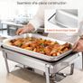 Rectangle Chafing Dish, 9.91L 4 Pack Stainless Steel Chafing Dish, Food Warmer Chafer Complete Set with Hollow Handle, 2 Food Tongs, Lid, Fuel Holder, Chafer Dishes for Banquet Party Wedding Image 4