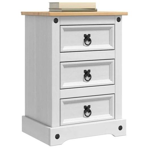 Bedside Table with Drawer White 45 x 35 x 64 cm Solid Pine Wood