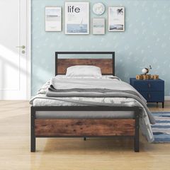 3ft Single Bed Frames Solid Bedstead Base with Wood Headboard