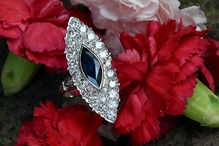 Large Antique Sapphire & Diamond Marquise Ring